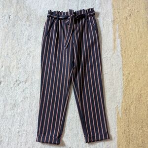 Zara Paperbag Navy Striped Trousers